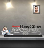 Kişiye Özel Pilot Karikatürlü Kolay Yetişmiyor Ahşap Biblo Bay-5
