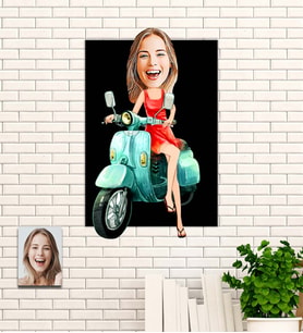 Kişiye Özel Bayan Vespa  Hediye Karikatürlü Uv Baskılı Ahşap Tablo