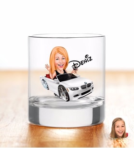 BK Gift Kişiye Özel Renkli Baskılı Kadın Patron Karikatürlü Viski Bardağı-3 (Beyaz)