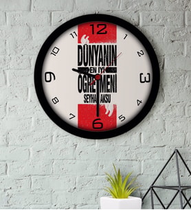 BK Gift Kişiye Özel Dünyanın En İyi Öğretmeni Ahşap Duvar Saati-1 (Beyaz)