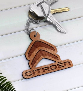Citroen Logolu Ahşap Anahtarlık-2 (Beyaz)