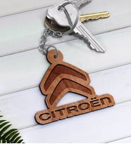 Citroen Logolu Ahşap Anahtarlık-2 (Beyaz)