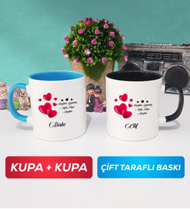 İkili Sevgililer Günü Hediyesi Kupa Bardak Mavi Siyah