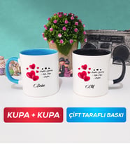 İkili Sevgililer Günü Hediyesi Kupa Bardak Mavi Siyah