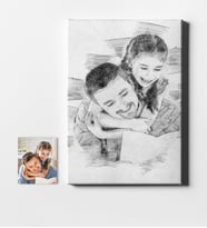 BK Gift Kişiye Özel Baba Kız Karakalem Kanvas Tablo 50x70cm