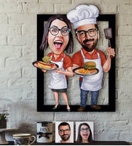 BK Gift Kişiye Özel Aşçı Çift Karikatürlü 3D Ahşap Tablo