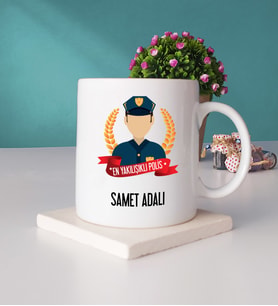 Erkek Polise Hediye En Yakışıklı Polis Kupa Bardak ve Taş Bardak Altlığı Seti