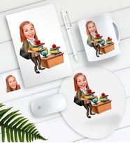 BK Gift Kişiye Özel Bayan Öğretmen Karikatürlü Defter Kalem Kupa Mouse Pad Seti-4 (Model 1)