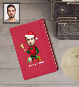 Kişiye Özel Yılbaşı Erkek Karikatürlü Kırmızı Defter Model-10