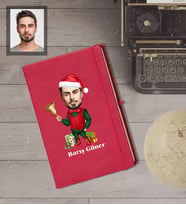 Kişiye Özel Yılbaşı Erkek Karikatürlü Kırmızı Defter Model-10