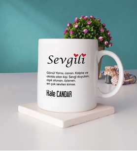 Sevgililer Günü Hediyesi Sevgili Tasarımlı Kişiye Özel Sevgililer Günü Hediyesi Kupa Bardak ve Taş Bardak Altlığı Hediye Seti