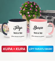 İkili Sevgiliye Hediye İsme Özel Sevgililer Günü Hediyesi Kupa Bardak Siyah Pembe
