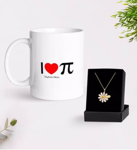 BK Gift Kişiye Özel Matematik Öğretmeni Kupa Ve Papatya Kolye Hediye Seti-12 (Model 1)