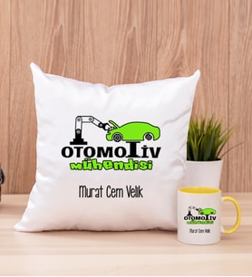 Otomotiv Mühendisi Kare Yastık ve Sarı Kupa Bardak