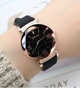 Gogoey Kadın Kol Saati Lüks Moda Şık Trend Bayan Takı Saat Siyah Rose Gold Doğum Günü Hediye (Siyah)