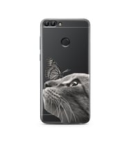 Kedi Kelebek Tasarımlı Süper Şeffaf Silikon Telefon Kılıfı Huawei P Smart 