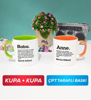 İkili Kişiye Özel Baba ve Anne Kupa Bardak Yeşil Turuncu
