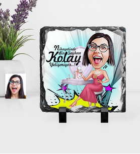 BK Gift Kişiye Özel Bayan Karikatürlü Dekoratif Doğal Taş  10