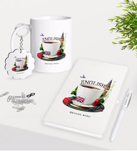 BK Gift Kişiye Özel İngilizce Öğretmeni Kupa Anahtarlık Beyaz Defter Kalem Hediye Seti-8 (Model 1)