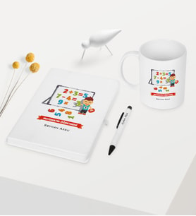 BK Gift Kişiye Özel Matematik Öğretmeni Temalı Beyaz Defter Kalem Kupa Seti - 5