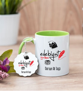 Edebiyat Öğretmeni Yeşil Kupa Bardak Ve Anahtarlık Set