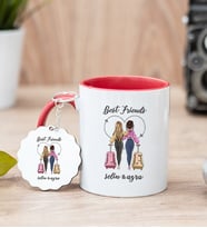 Best Friends İki İsimli Kırmızı Kupa Bardak ve Anahtarlık Set