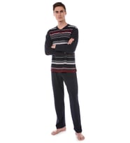 Erkek Uzun Kollu Kışlık Rahat Kalıp Pamuklu Penye Pijama Takımı (Lacivert)