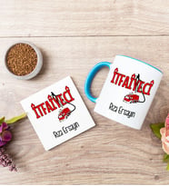 İtfaiyeci Mavi Kupa Bardak Ve Bardak Altlığı Seti