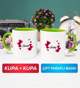 İkili İsme Özel Sevgililer Günü Hediyesi Kupa Bardak Yeşil