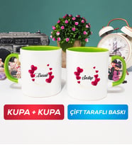 İkili İsme Özel Sevgililer Günü Hediyesi Kupa Bardak Yeşil