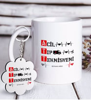 BK Gift Kişiye Özel Mesleki Acil Tıp Teknisyeni Beyaz Kupa ve Anahtarlık Hediye Seti-3 (Model 1)