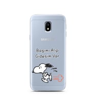 Snoopy Tasarımlı Süper Şeffaf Silikon Telefon Kılıfı Samsung J3 Pro