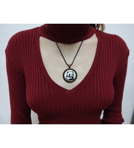 Panda İşlemeli Kanaviçe Kolye - Anahtarlık (Bakır)