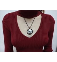 Panda İşlemeli Kanaviçe Kolye - Anahtarlık (Bakır)