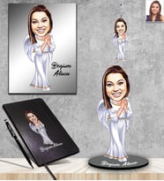 Kişiye Özel Bayan Karikatürlü 5 li Hediye Seti Model-8