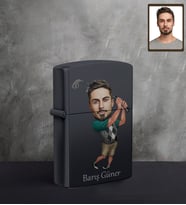 Kişiye Özel Golfçü Karikatürlü UV Baskılı Siyah Benzinli Çakmak Bay-1