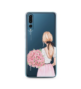Çiçekli Kız Tasarımlı Süper Şeffaf Silikon Telefon Kılıfı Huawei P20 Pro  