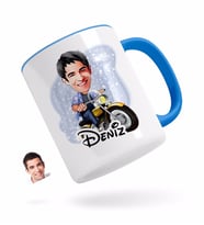 BK Gift Kişiye Özel Erkek Motorcu Karikatürlü Mavi Kupa Bardak-1