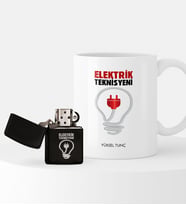 BK Gift Kişiye Özel Elektrik Teknisyeni Temalı Çakmak ve Kupa Seti - 1