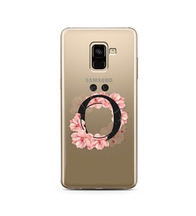 Pembe Çiçekli Harf Tasarım Süper Şeffaf Silikon Telefon Kılıfı Samsung A8 Plus Ö