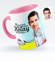 BK Gift Kişiye Özel Bay Doktor Karikatürlü Pembe Kupa Bardak  6
