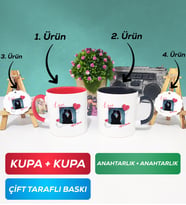 İkili Kırmızı Siyah Sevgiliye Sevgililer Günü Hediyesi 7 Kupa Bardak Anahtarlık