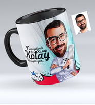 BK Gift Kişiye Özel Bay Kasap Karikatürlü Siyah Kupa Bardak  1