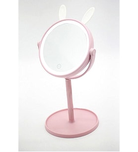 Tavşan Kulaklı Led Işıklı Makyaj Aynası; USB Girişli & Dokunmatik (Pembe ve Beyaz Renk Seçeneği) (Pembe)