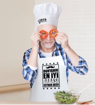 BK Gift Kişiye Özel Dünyanın En İyi Babası Erkek Mutfak Önlüğü ve Aşçı Şapkası Seti-5 (Beyaz)