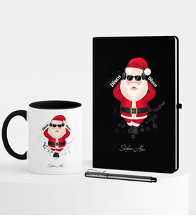 BK Gift Kişiye Özel Yılbaşı Noel Baba Temalı Siyah Defter Kalem Kupa Seti - 1