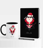 BK Gift Kişiye Özel Yılbaşı Noel Baba Temalı Siyah Defter Kalem Kupa Seti - 1