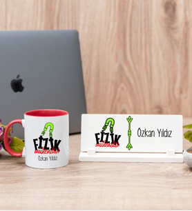 Fizik Mühendisi Kırmızı Kupa Bardak Ve Masa İsimliği Hediye Seti