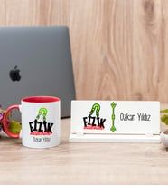 Fizik Mühendisi Kırmızı Kupa Bardak Ve Masa İsimliği Hediye Seti