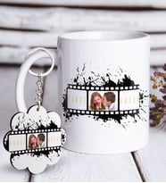 BK Gift Kişiye Özel Sevgililer Günü Film Şeridi Beyaz Kupa ve Anahtarlık Hediye Seti-1 (Model 1)
